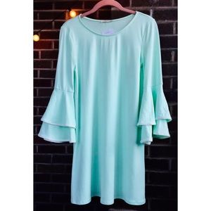 Reborn J Preppy Soft Midi Dress Bell Sleeves